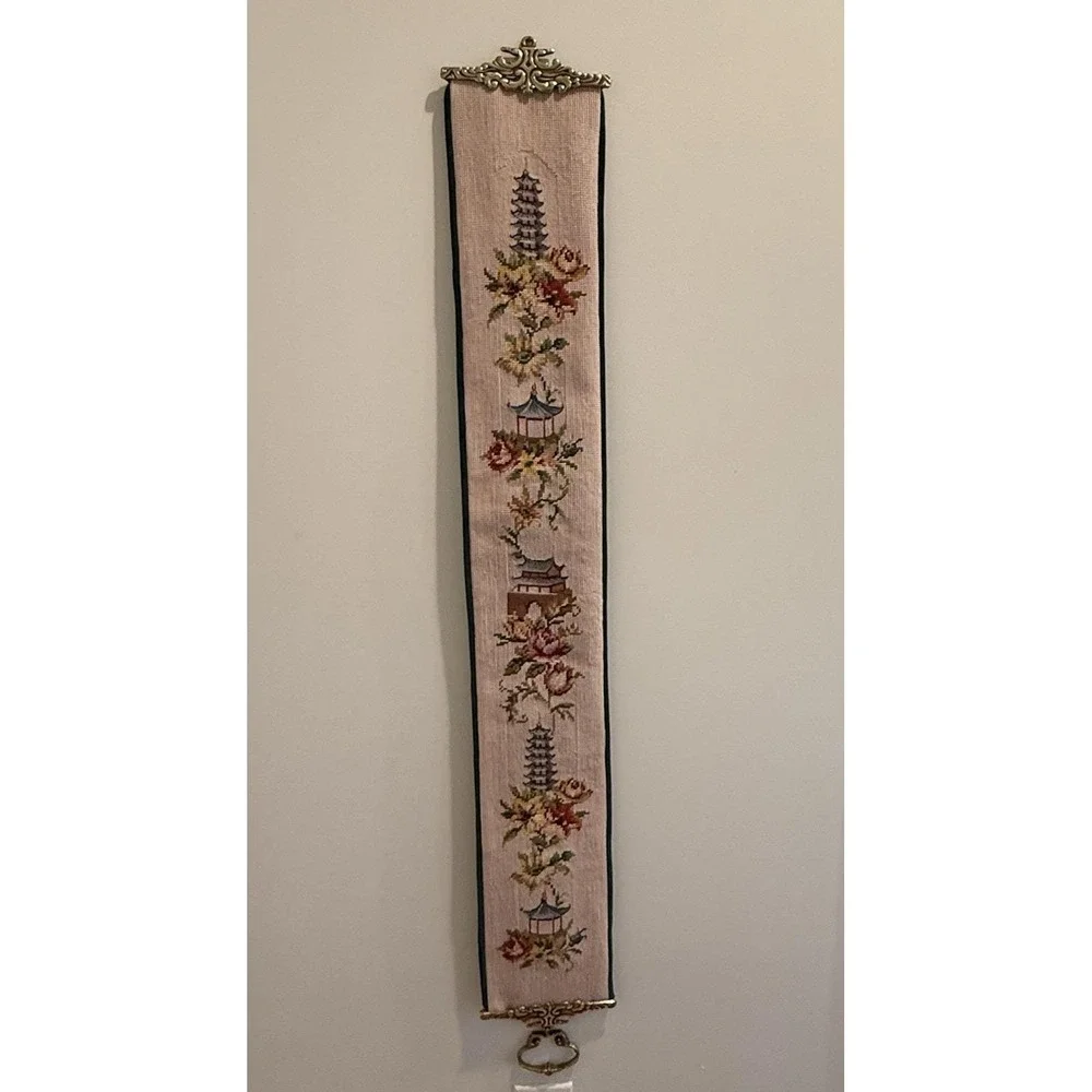 Vintage Handmade Needlepoint Bell Pull 51